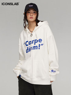 【SSUR PLUS】ICONSLAB 及时行乐卫衣重磅开衫卫衣宽松印花外套潮