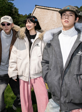 NOTEARS 美式座山雕棉服复古宽松毛领情侣冬装加厚皮衣棉袄外套