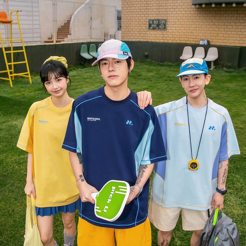 NOTEARS 美式撞色拼接球衣户外宽松短袖男轻薄凉感运动情侣T恤女
