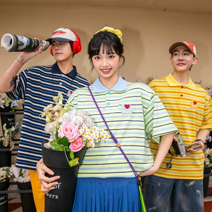 NOTEARS 青少年美式条纹polo衫男女2026新款夏季情侣宽松短袖上衣