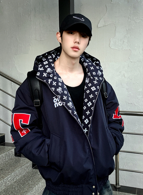 NOTEARS 老花拼接派克棉衣美式复古情侣冬季加厚棉服外套男女同款