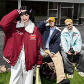 NOTEARS 加厚棉服外套男女同款 美式 复古刺绣情侣毛领夹克棉衣冬季