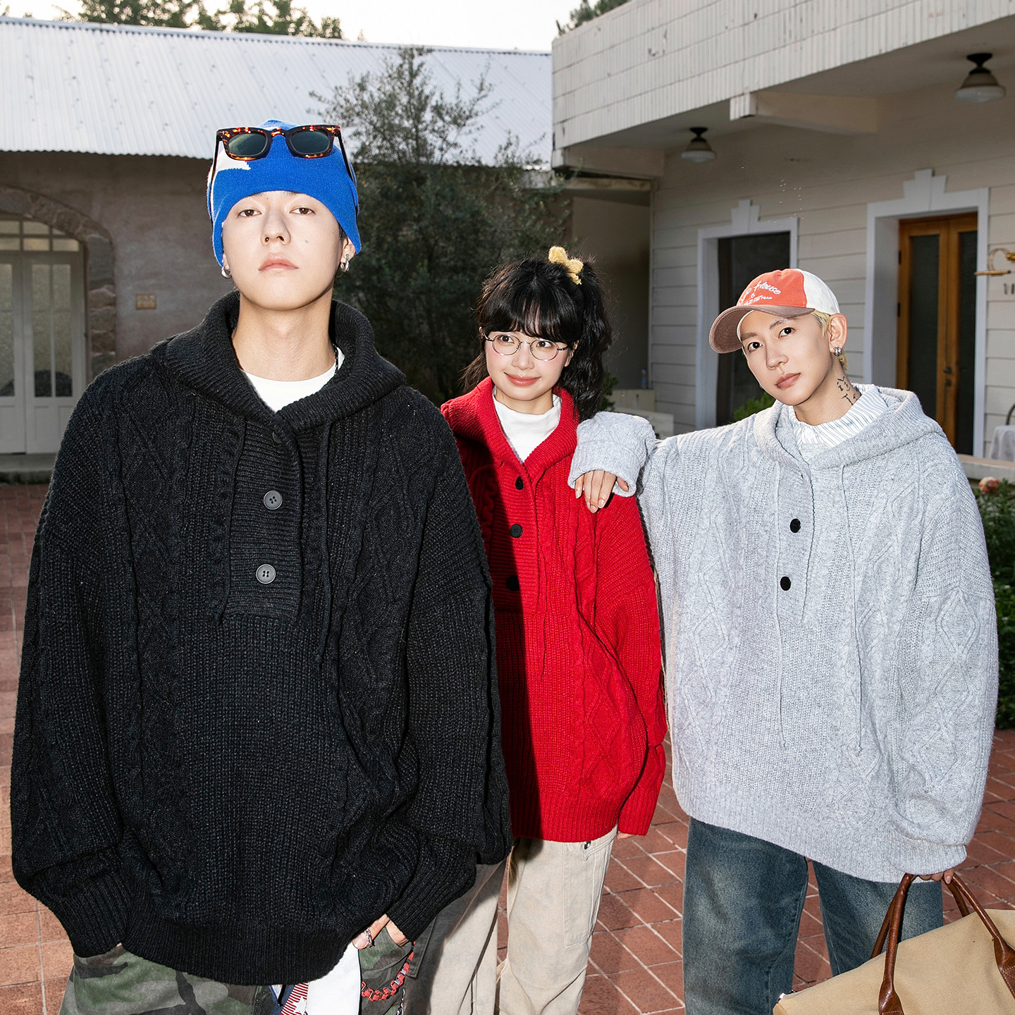 NOTEARS慵懒提花连帽抽绳卫衣打底针织毛衣红色穿搭长袖男女同款,男装,卫衣,淘宝优惠券,粉丝福利购,淘宝优惠卷