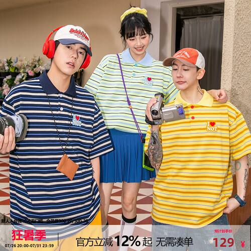 NOTEARS美式条纹拼接POLO衫男女2026新款夏季运动户外情侣短袖T恤