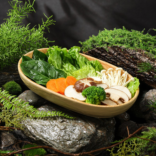 山野风密胺餐具网红火锅餐饮商用三脆拼盘金针菇菌菇蔬菜配菜盘