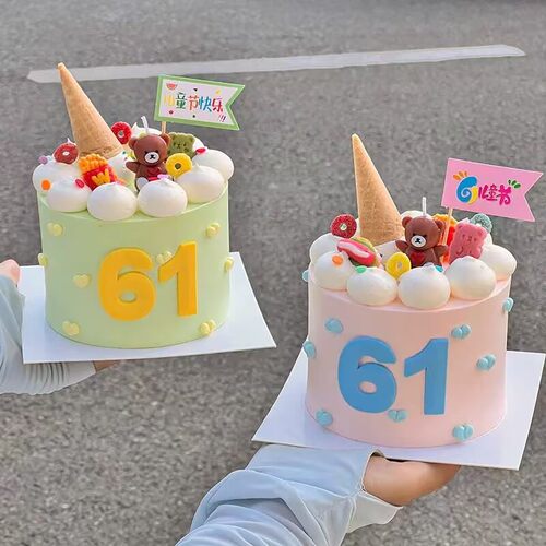 61儿童节蛋糕装饰立体爱心小熊蜡烛软胶数字可爱生日蛋糕配件