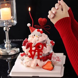 214情人节KT猫蛋糕装 扮插件 饰摆件红色爱心LOVE蝴蝶结许愿树装