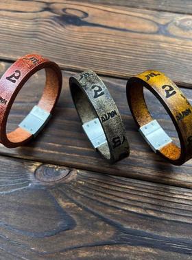 头层牛皮黄财神招财手镯转运手链