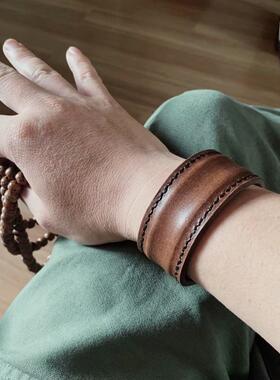 原创复古情侣款头层牛皮手镯