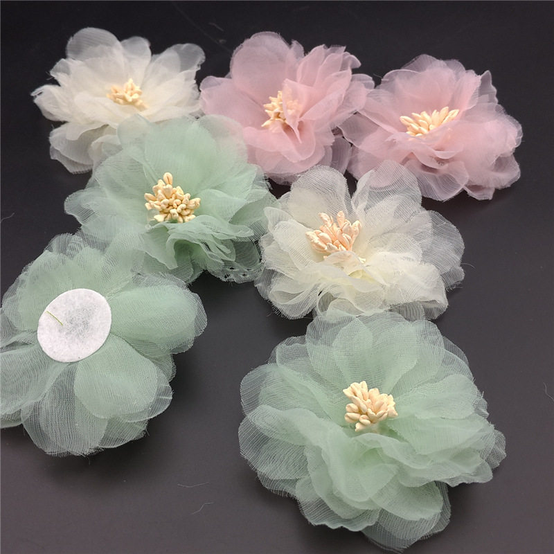 装饰材料服装辅料手工雪纺雪纱花朵 diy儿童发饰 胸花鞋帽