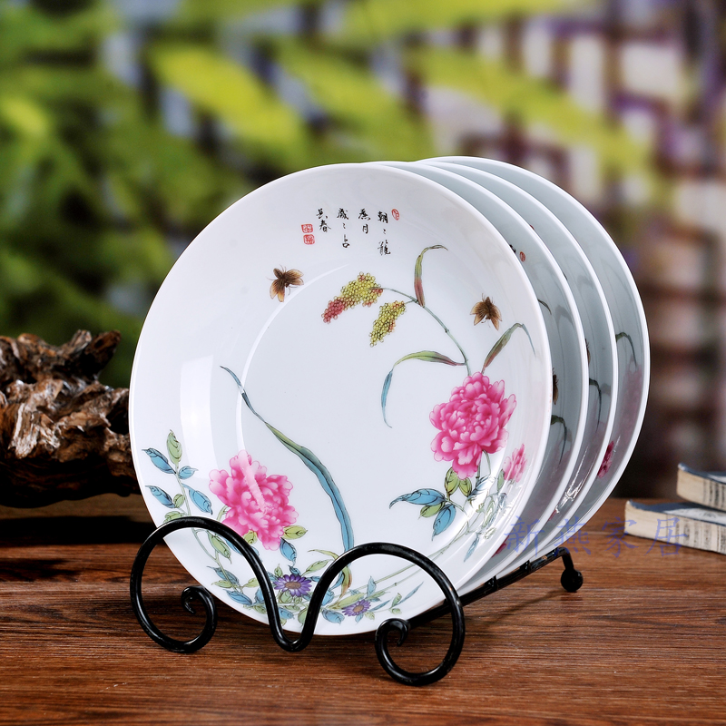 景德镇仿古盘复古粉彩盘收藏圆形家用菜盘子菜碟子深盘汤盘