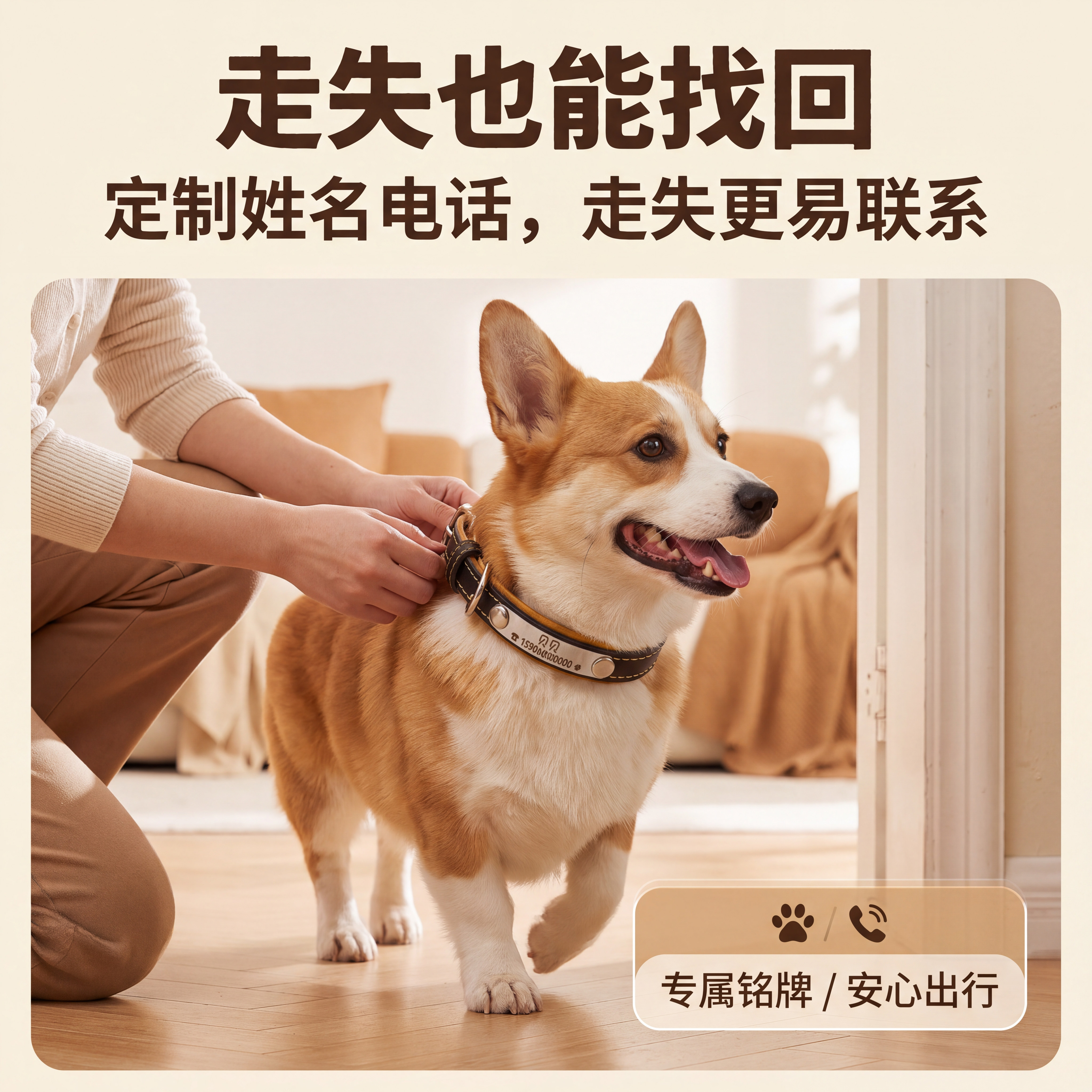 刻字犬猫牌牛皮项圈定做防丢身份牌可爱泰迪金毛宠物调节脖套铃铛