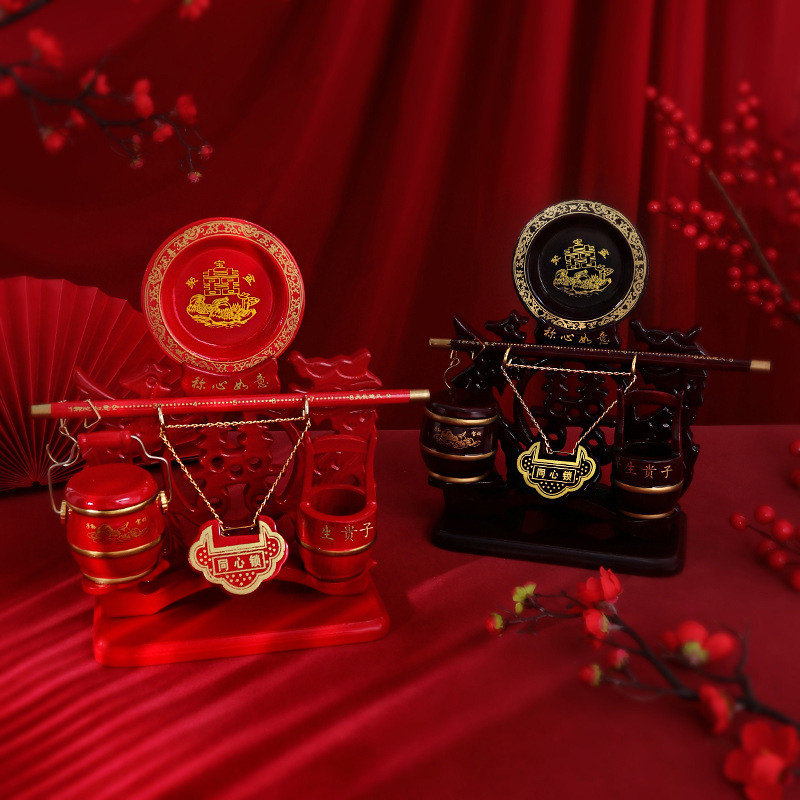 新娘陪嫁子孙桶木质同心锁子孙桶称心如意迎宾台摆件祝福婚庆用品