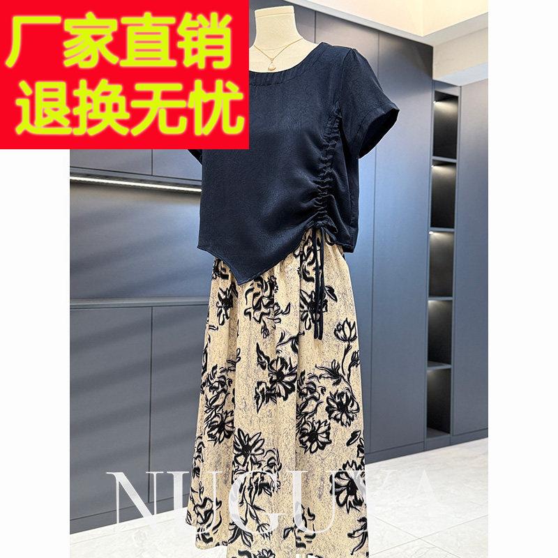 时尚洋派妈妈装雪纺洋装套装女短袖夏装新款气质中年裙子两件套