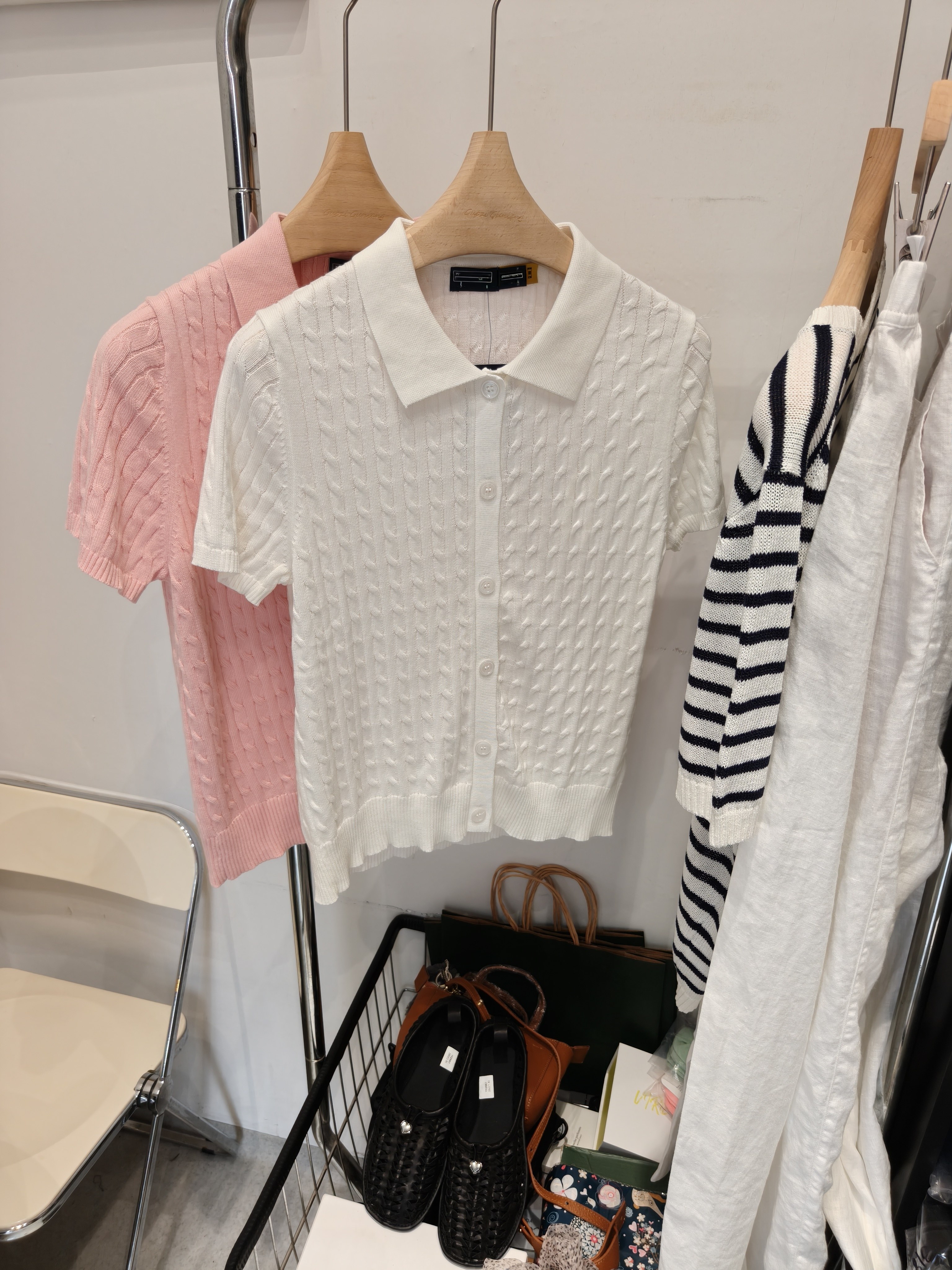 高级又减龄~女士绞花polo衫夏季短袖T恤带领全棉透气针织衫半袖