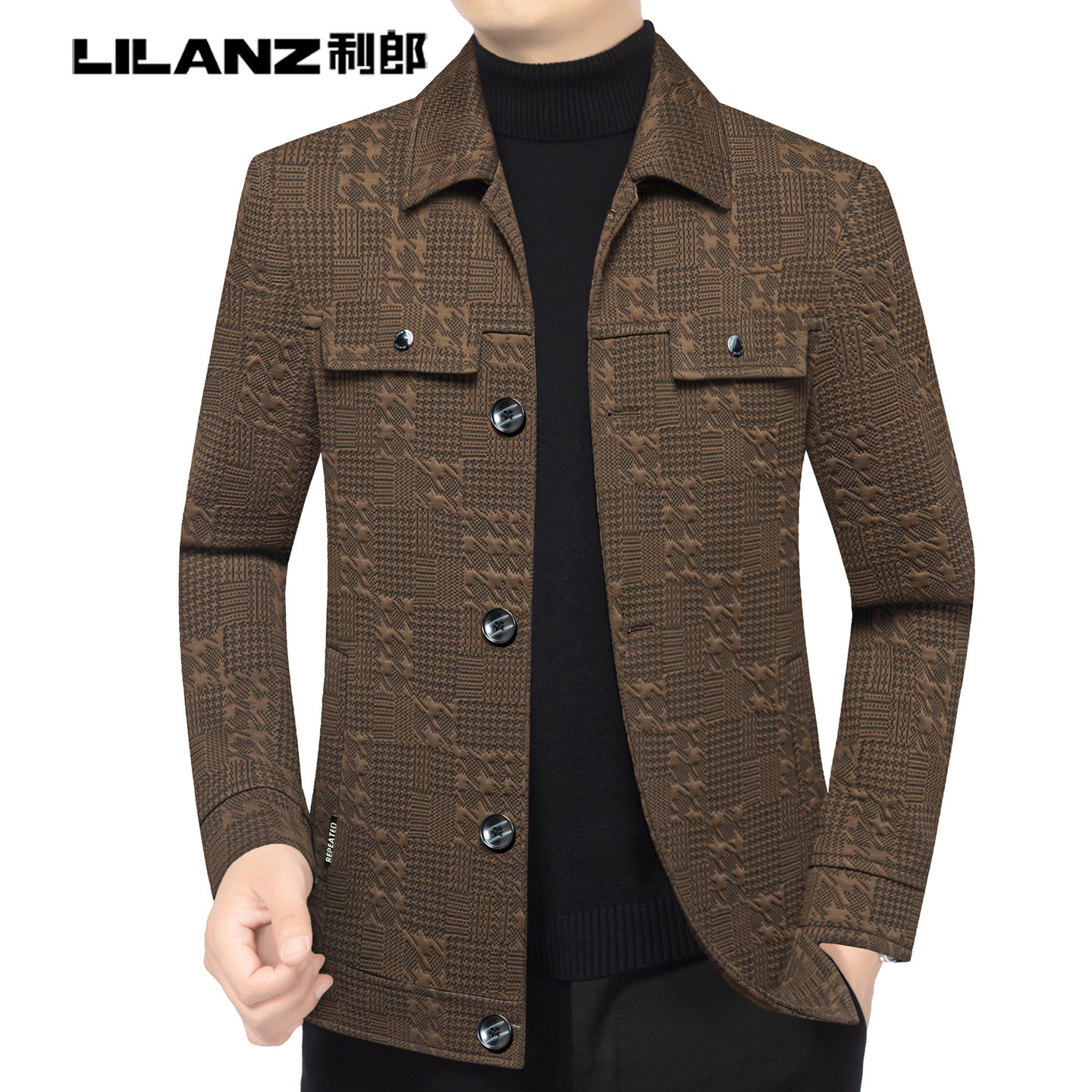 利郎男装春秋夹克中年男士商务翻领宽松短款抗皱免烫透气外套爸爸