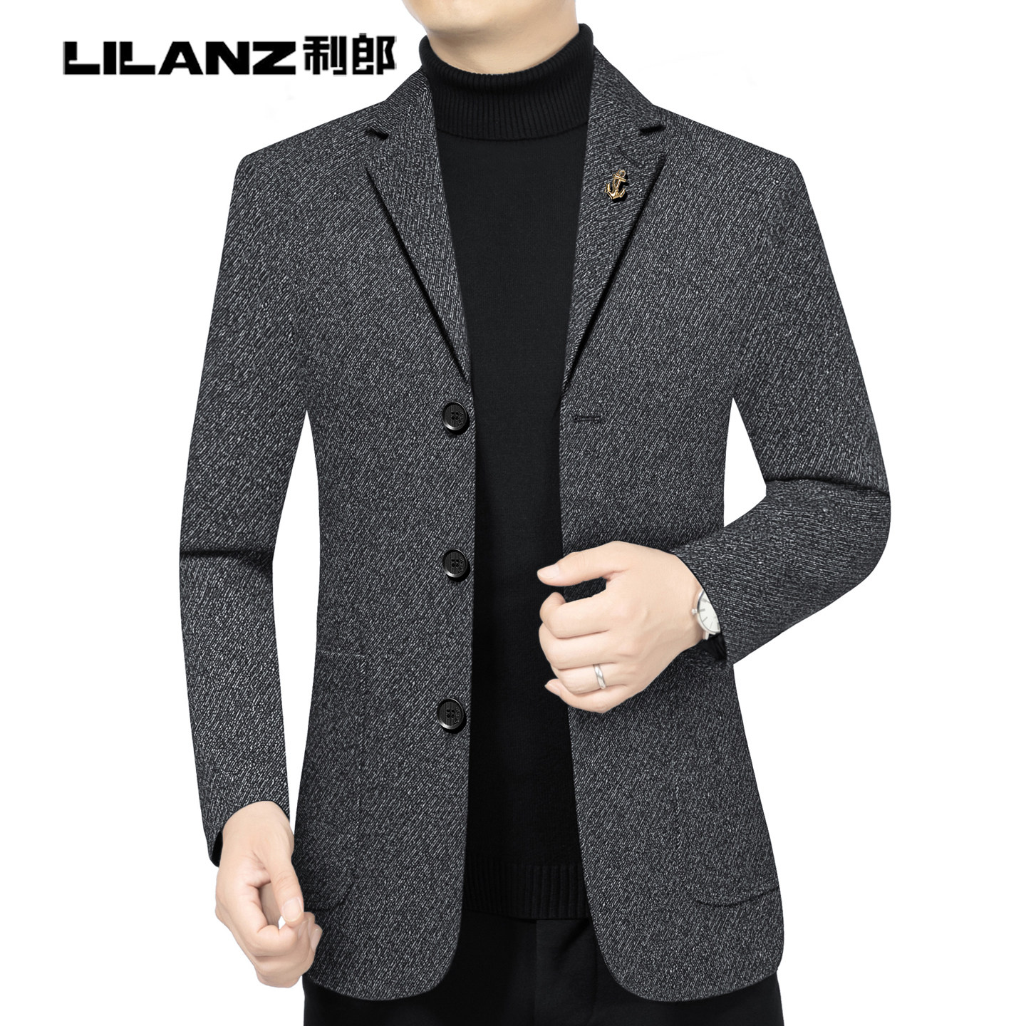 利郎男装春秋西服中年时尚休闲高档免烫抗皱纯色小西装外套爸爸装