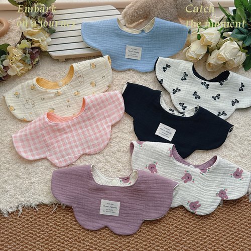 韩系ins纯棉纱布口水巾婴儿花瓣围兜宝宝口水兜花边双面小围嘴