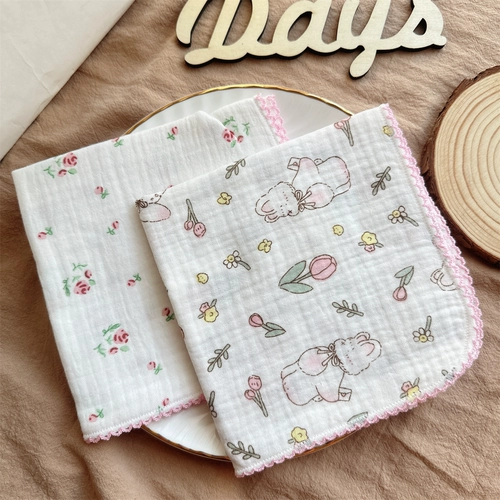 Брендовый марлевый детский носовой платок для умывания, детские влажные салфетки для лица, слюнявчик, в корейском стиле, цветочный принт