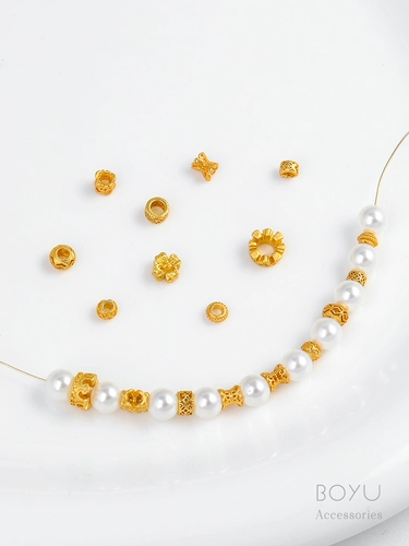 Двусторонние медные бусины, аксессуар, 18 карат, золотой цвет, четырехлистный клевер