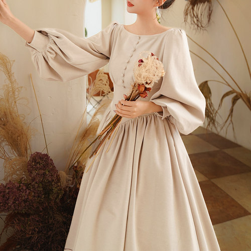 加厚宫廷复古灯笼袖礼服连衣裙