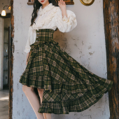 弥爱原创 宫廷复古维多利亚格纹束腰燕尾大摆裙厚长裙 月影圣歌