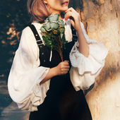 MissEgg春夏新款 宽松系带 森女白衬衫 复古维多利亚宫廷灯笼袖 长袖