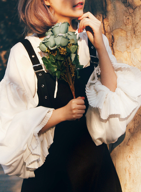 MissEgg春夏新款复古维多利亚宫廷灯笼袖长袖森女白衬衫宽松系带