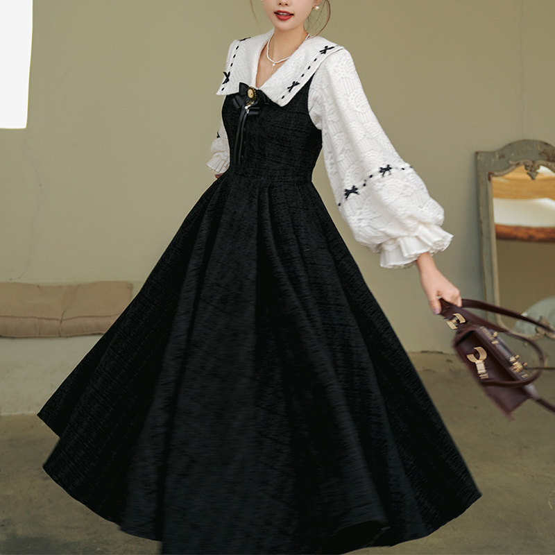 加厚重磅12/8上新 弥爱原创《神秘诗社》法式复古呢料大摆连衣裙
