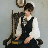 弥爱原创 赫本秋新 收腰显瘦白色衬衫 素白 全天丝宫廷复古灯笼袖