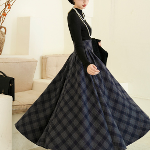 法式 巴黎旧梦 复古羊毛呢高腰超大摆长裙 弥爱原创 超厚重磅款
