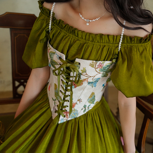 弥爱原创 重工刺绣花绑带提花鱼骨胸衣宫廷复古珍珠吊带 花鸟集