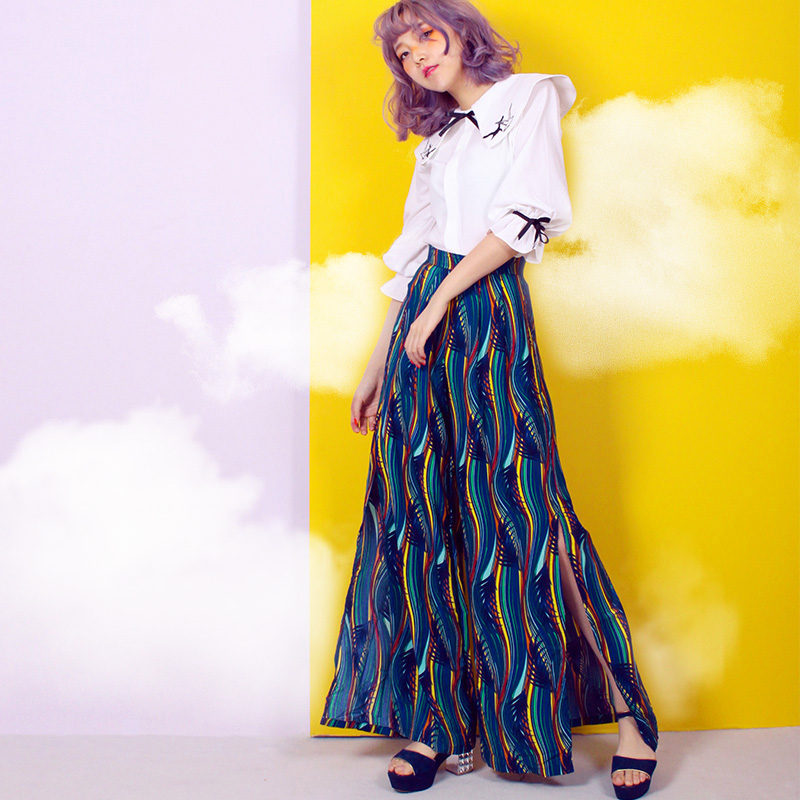 弥爱独立设计品牌/度假系列 高腰阔腿裤 加长宽松侧开叉裙裤|msdalam kategori Butik wanita / wanita, seluar, seluar santai - dari Buy2taobao.com untuk memberikan perkhidmatan ejen Taobao profesional membeli