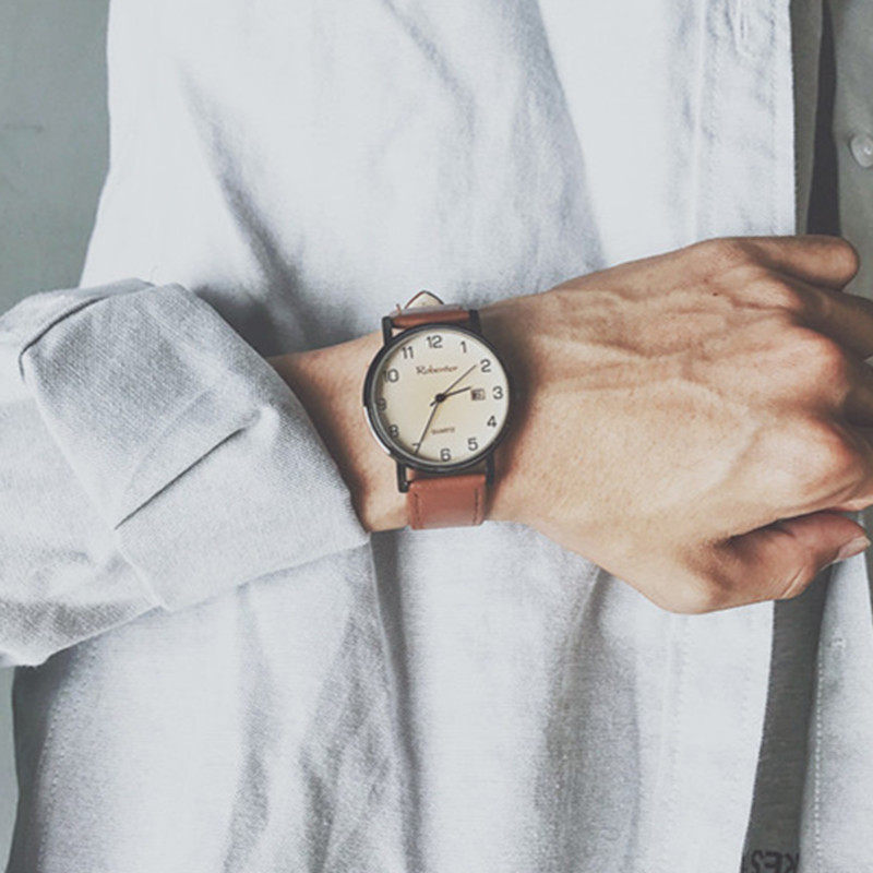 青少年手表男中学生韩版简约潮流休闲复古皮带休闲个性高中潮男表