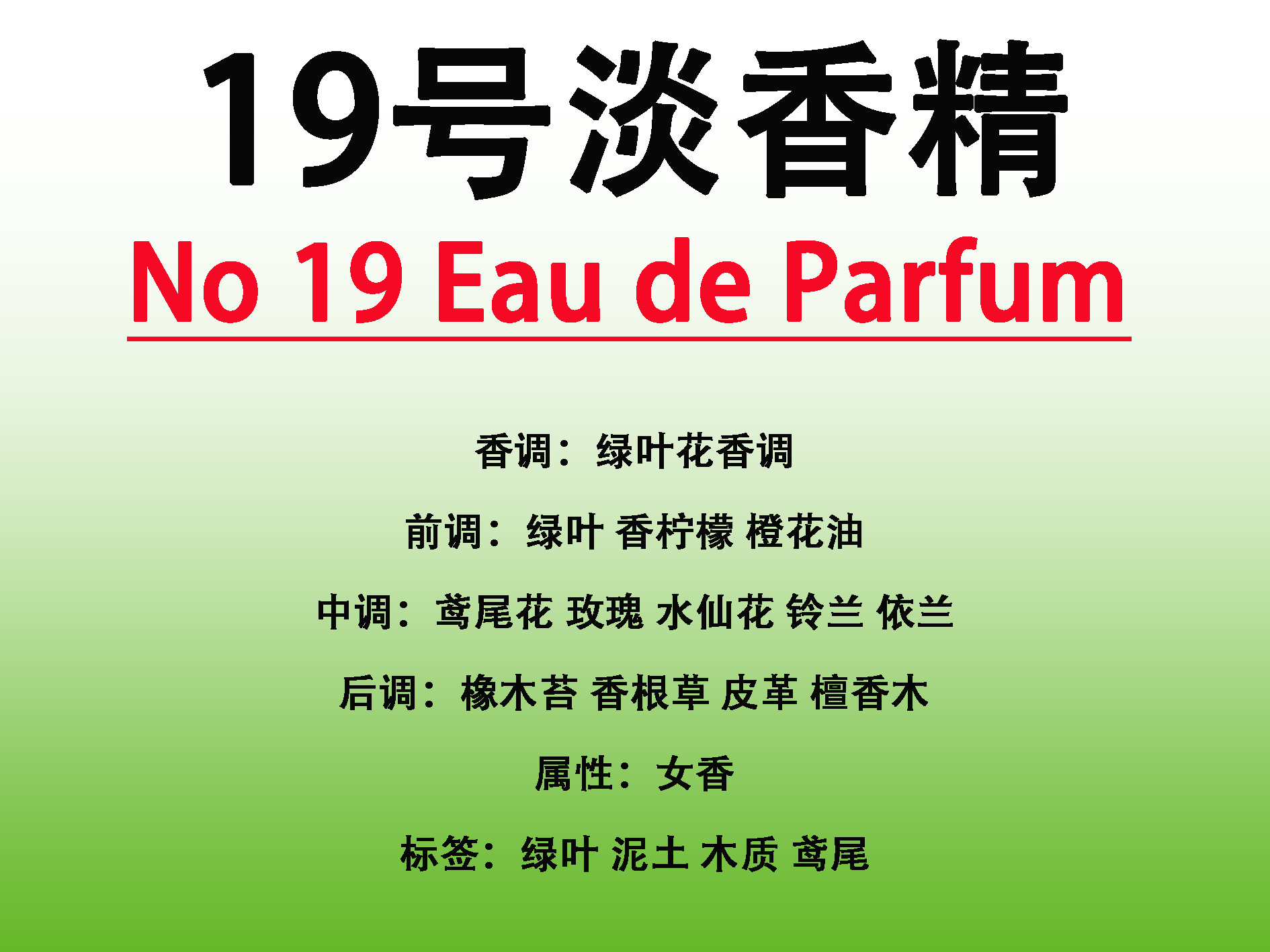 19号淡香精 No 19 Eau de Parfum 定制级香精