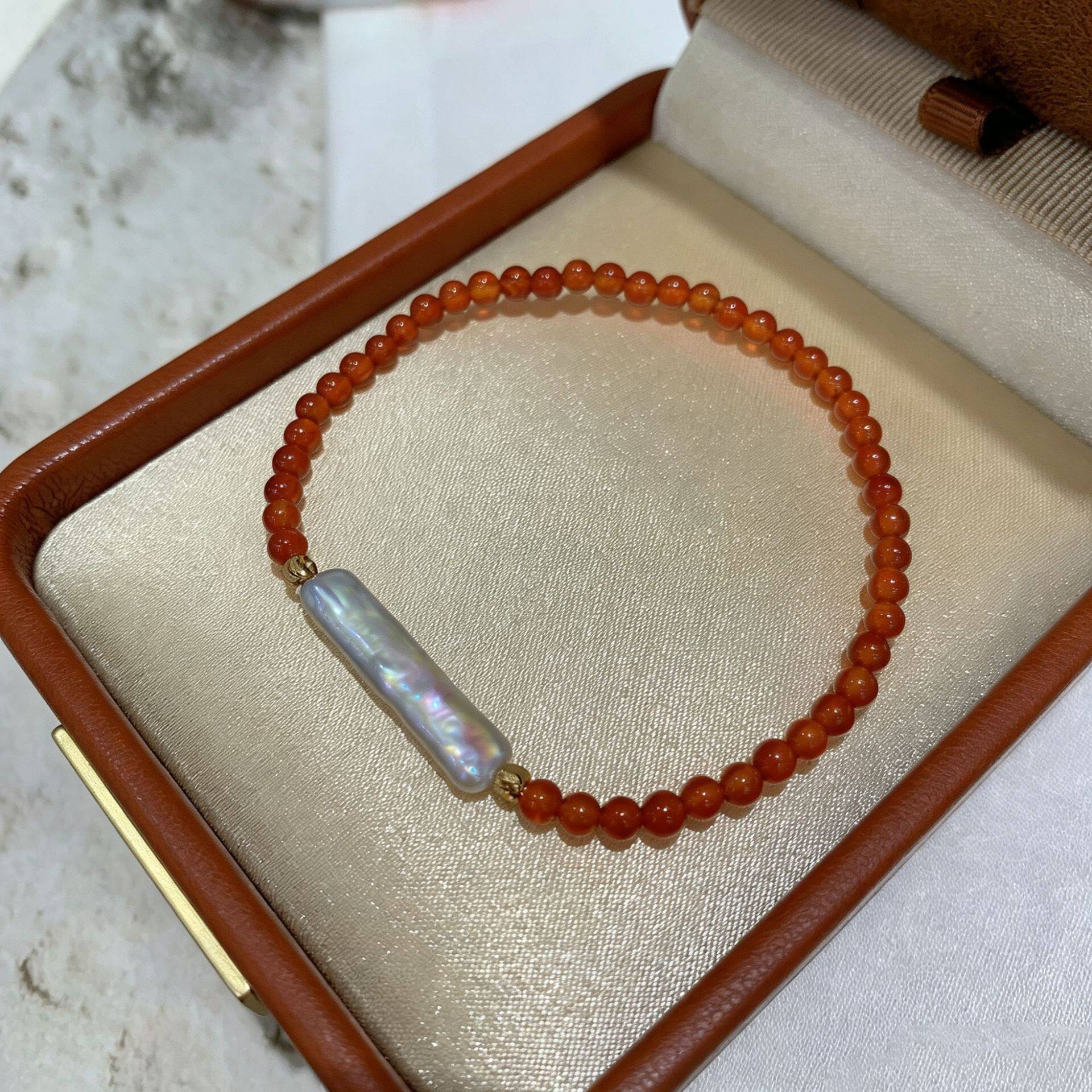 天然淡水小银条珍珠玛瑙手链高级感小众炫彩设计异形诸暨珍珠手饰