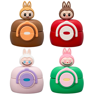 拉布布卡通儿童保温杯双饮弹跳吸管盖子杯盖吸嘴吸管带提手防漏