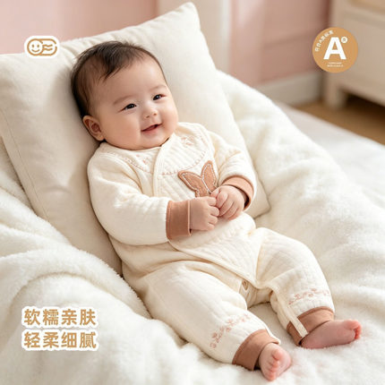 婴儿夹棉保暖连身衣新生儿纯棉包屁衣男女宝宝长袖爬服软糯亲肤A