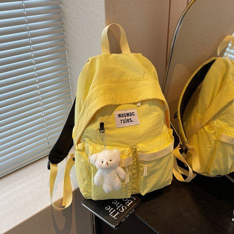 嫩绿色森系双肩包女风百搭轻便尼龙书包韩简约通勤背包学生大容量