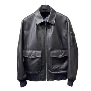 ‘’法国G大师 ‘’NAPPA小牛皮A2空军2号飞行夹克翻领真皮皮衣