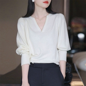 薄毛衣 羊毛白色亮丝气质小香风长袖 日系V领针织衫 女春秋2025新款