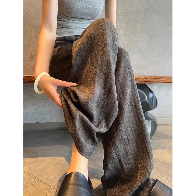 老钱风垂感阔腿裤女夏2025新款亚麻扎染高腰显瘦松弛感薄款山本裤