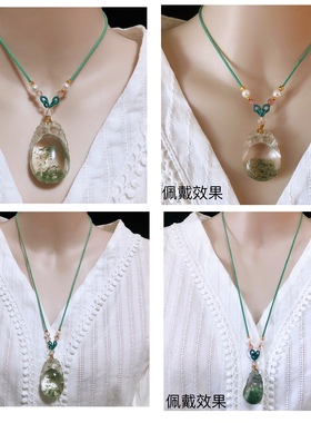 天然水晶绿幽灵聚宝盆吊坠雕刻貔貅钱袋子福瓜吊坠锁骨链毛衣链