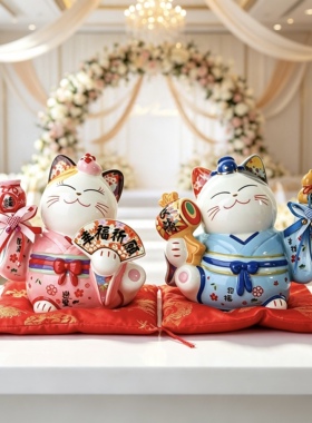 福缘猫创意结婚礼物陶瓷卧室订婚摆件情侣存钱罐新婚婚庆礼品