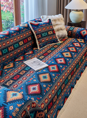 美式复古棉麻一片式沙发巾四季通用防滑耐脏防猫抓布艺沙发盖布巾