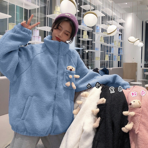 Lamb teddy bear coat female winter cashmere thickened Korean loose student