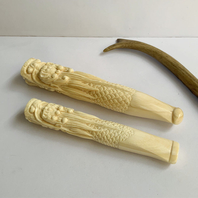 包邮猛犸牙雕龙头烟嘴老式牙过滤嘴9MM滤芯适合粗细烟俩用