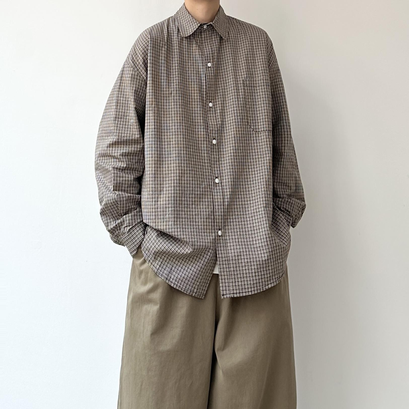 JOYZONE春秋日系百搭长袖衬衫男女潮流宽松休闲纯棉格子衬衣外套