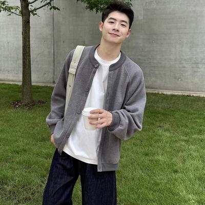 亨利领灰色华夫格开衫卫衣男生2025新款秋季长袖宽松百搭夹克外套