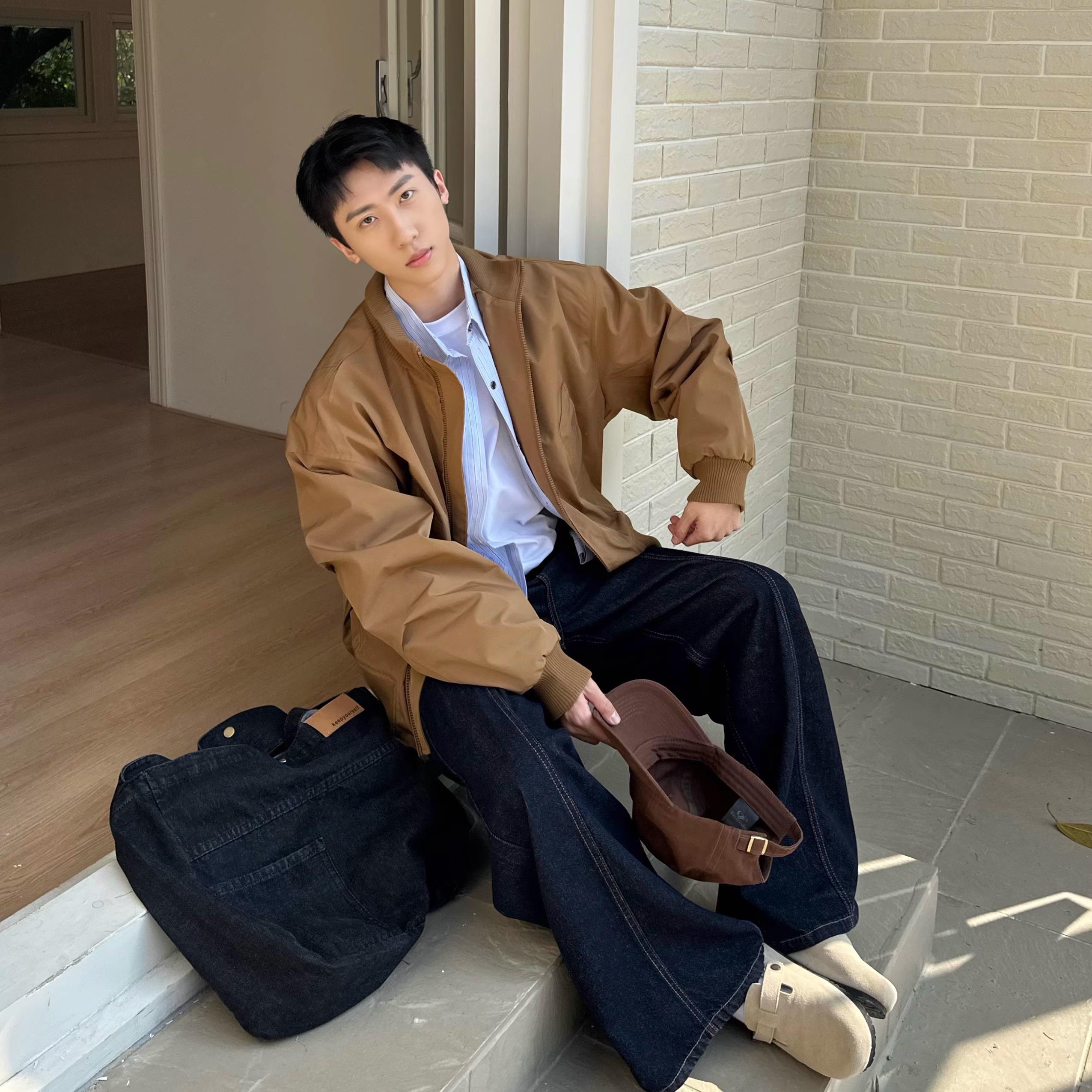 ROOR NLSH美式复古立领短款棒球服男春秋高街痞帅飞行员夹克外套